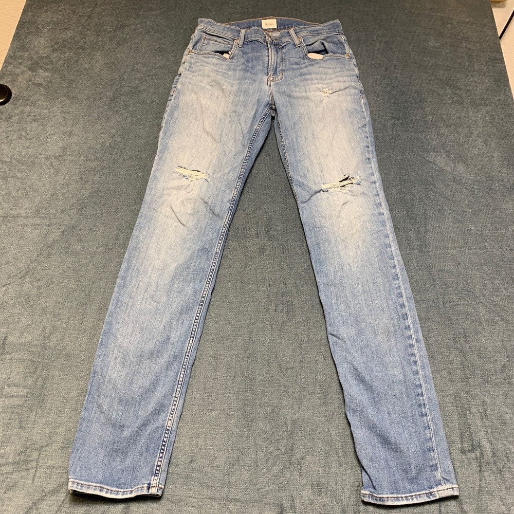 Hudson Blake Slim Straight Jean Men 32 Blue Denim Medium Wash Distressed Pockets